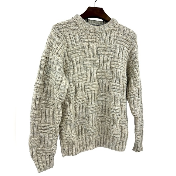 Vintage Handmade Cable Knit Crew Neck Raised Heavy Knit fisherman Sweaterr SZ L - Picture 2 of 9